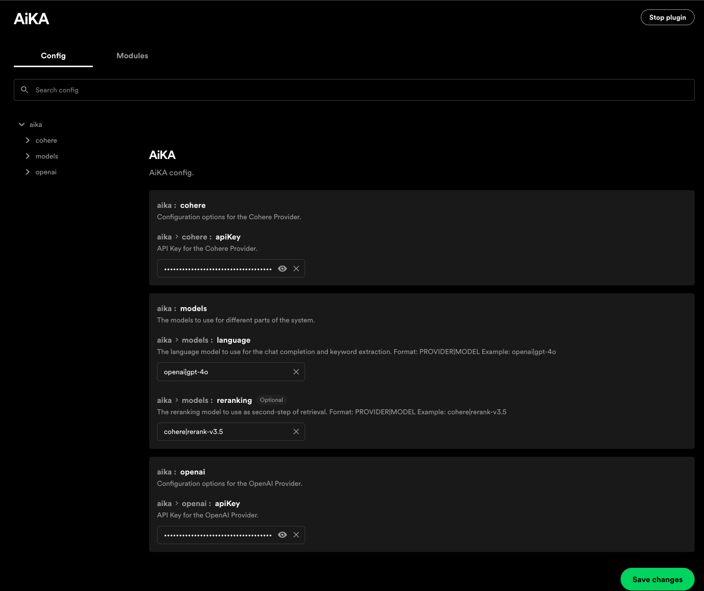 Screenshot detailing AiKA Config