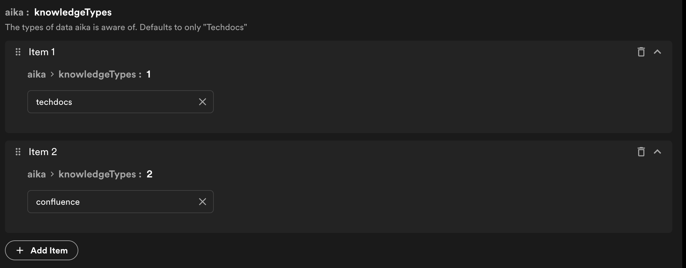 Knowledge Types Configuration Screenshot
