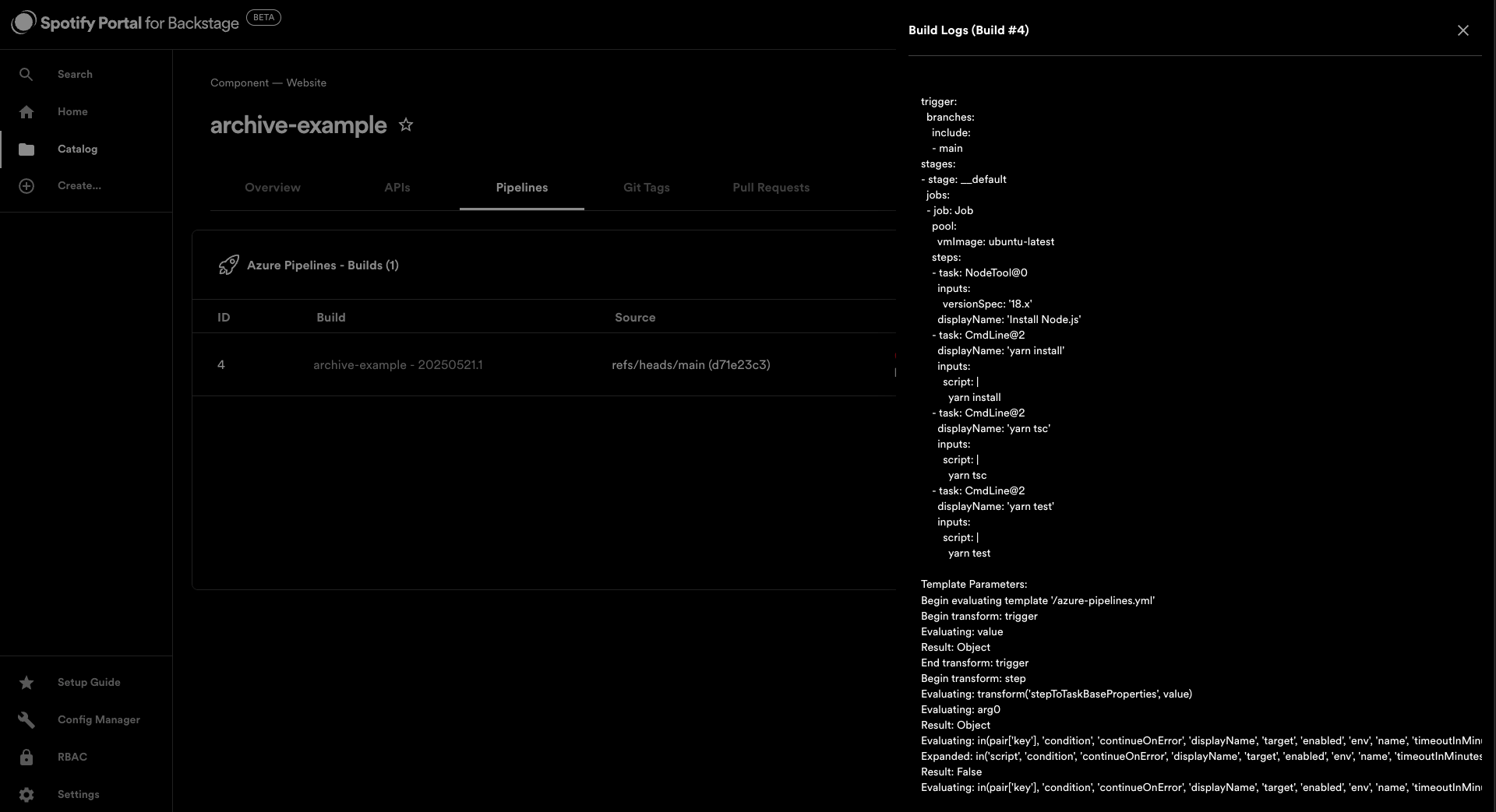 Pipeline logs example