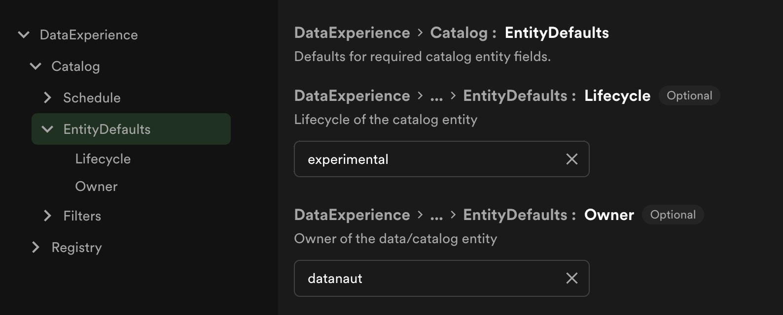 Entity Defaults