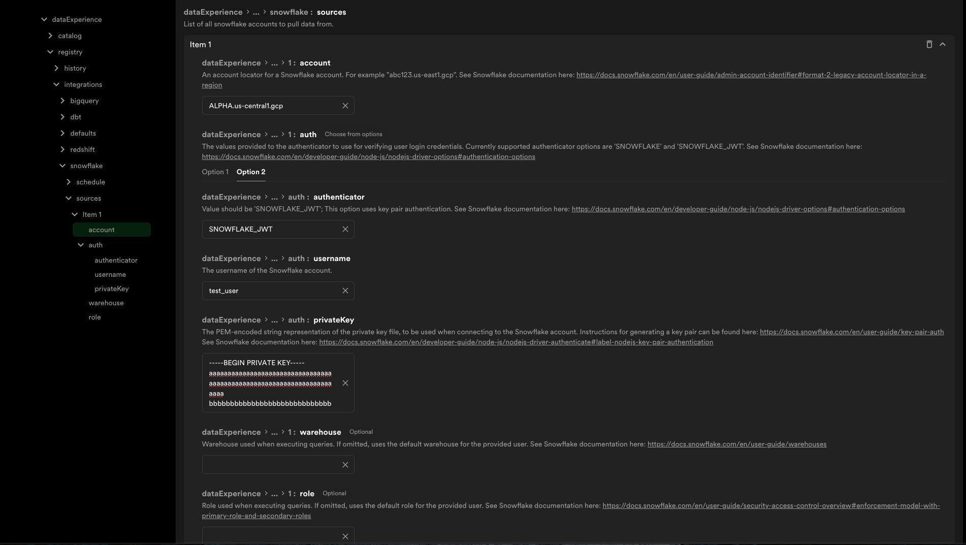 Snowflake Source keyfile auth