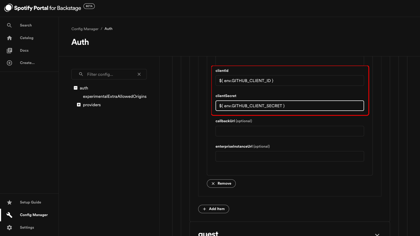 Environment variable and secret referenced in Config Manager