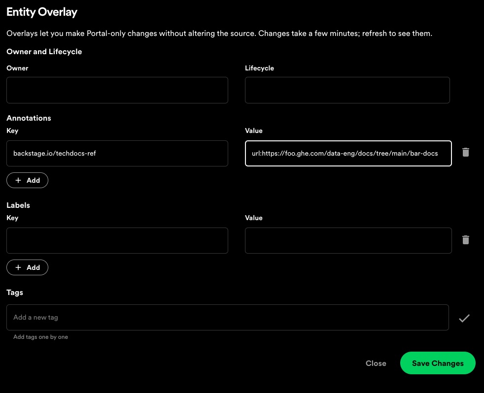 Example Overlay Adding TechDocs annotation