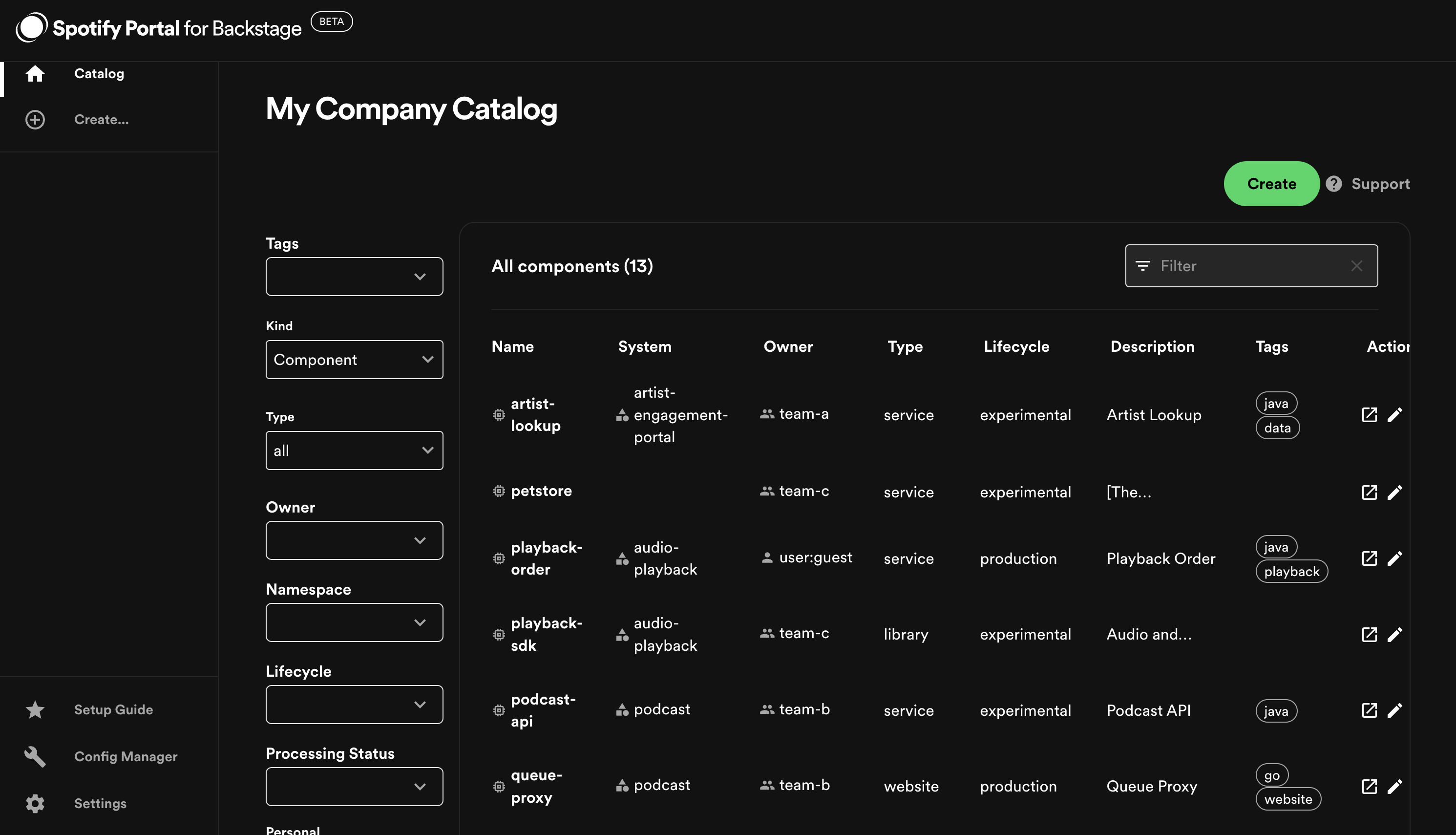 screenshot of software catalog homepage