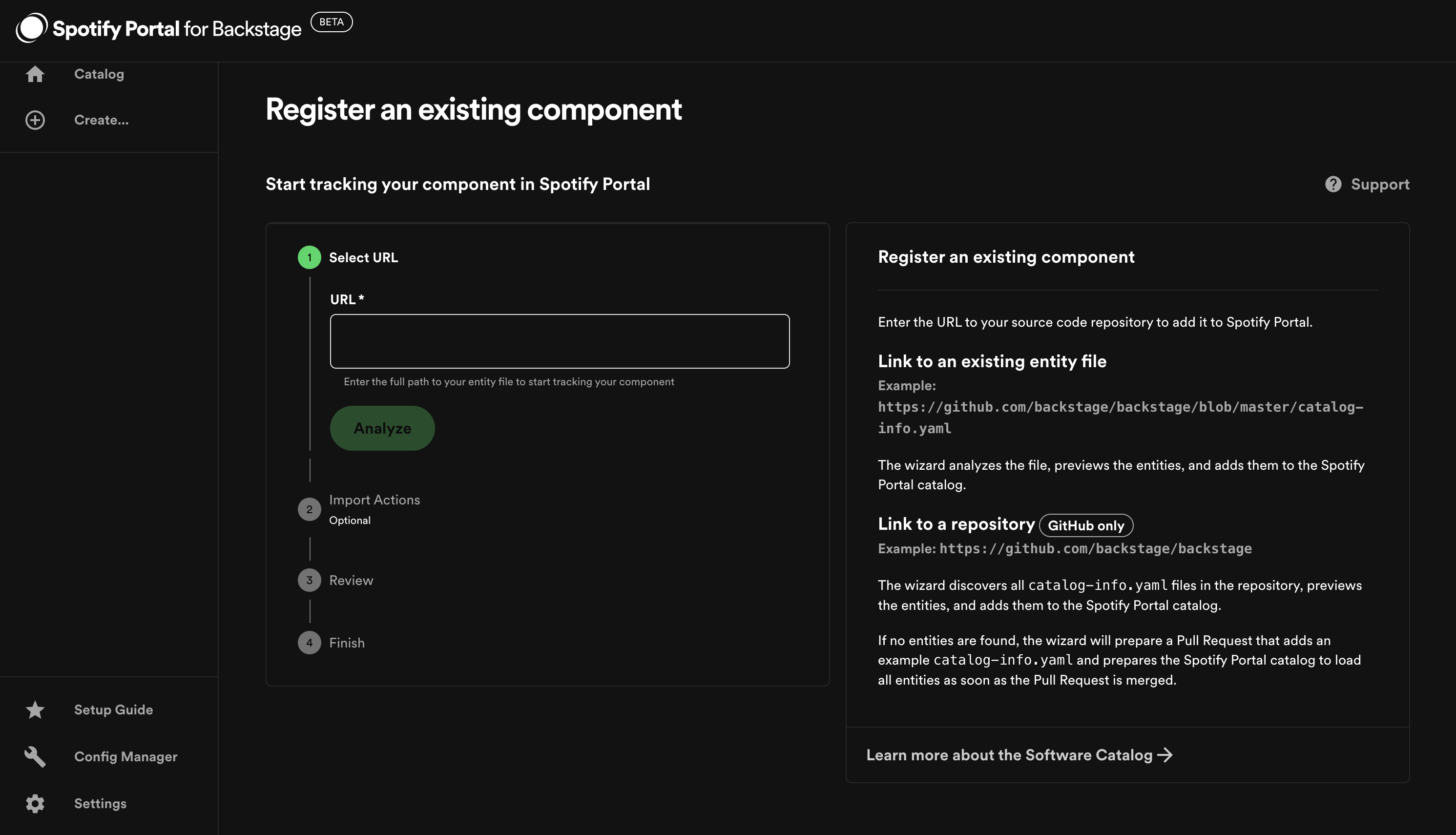 screenshot of manually register existing component
